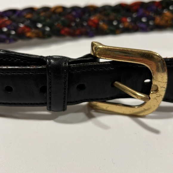 Vintage - leather and silk like woven belt, brass hardware‎ main image 12